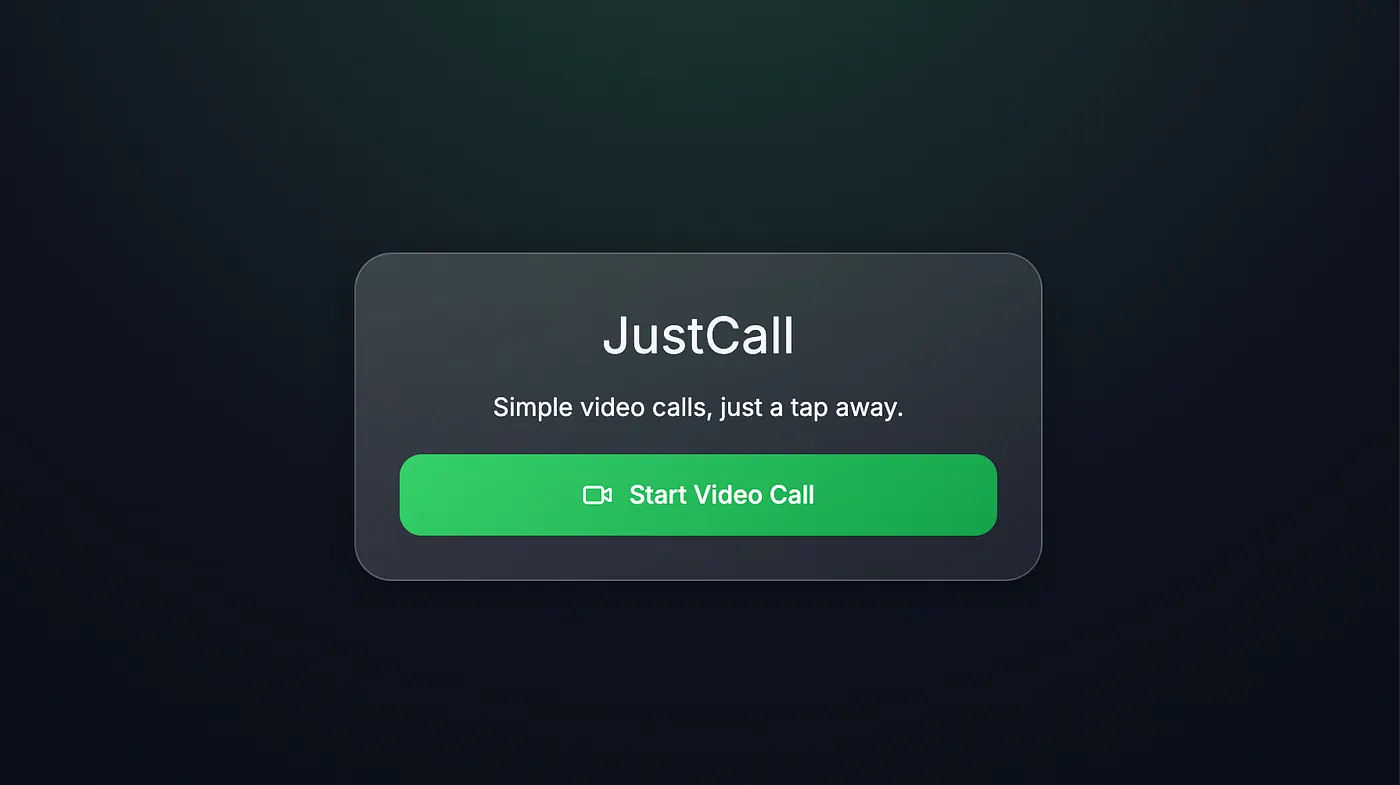 Early MVP screen showing a minimal JustCall card with a single start video call button.